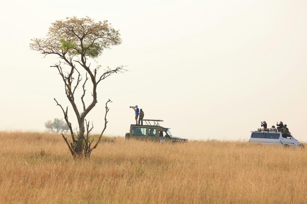 Safari vehicle in Uganda Savannah
