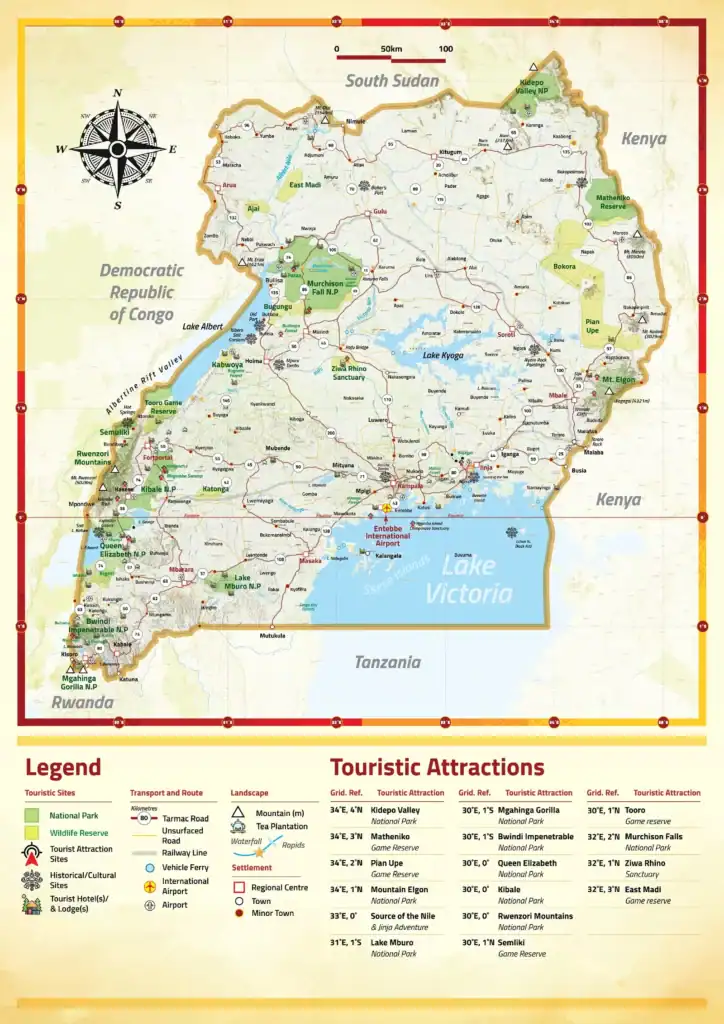 Vibrant map of Uganda